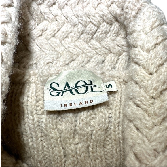 Saol Merino Wool Sweater Cream Tan Long Sleeve Unique Cable Knit - Picture 5 of 6